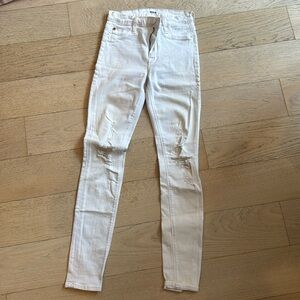 Hudson Barbara white high waist skinny distressed ripped jeans 25